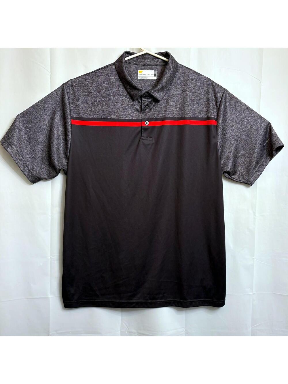Jack Nicklaus Men's XL Staydri Performance Polo Shirt Black Gray Red Stripe Golf
